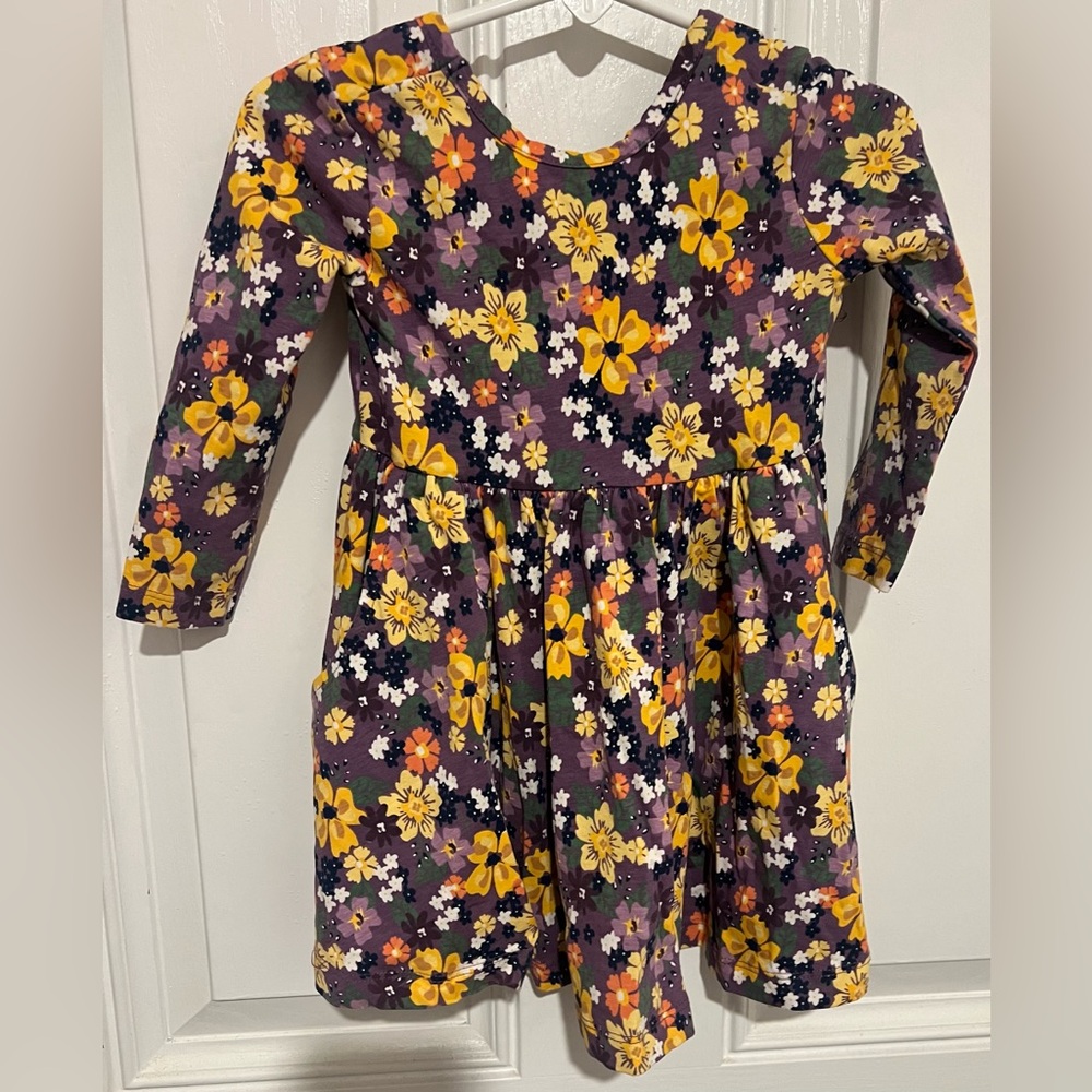 Rufflebutts Girls Long Sleeve Purple Floral Knit Twirling Dress with Pockets